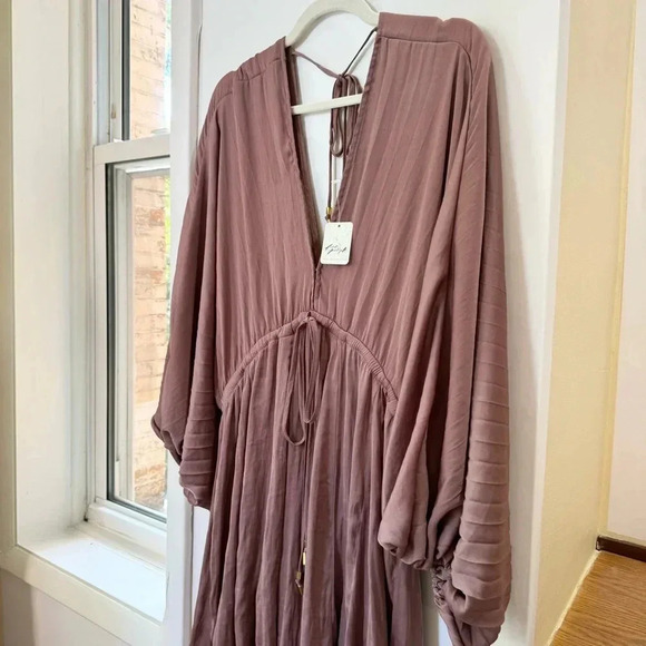 NWT Free People Arzel Mini Dress Long Sleeve Short Pleated Flowy in Cinnamon - Picture 6 of 13